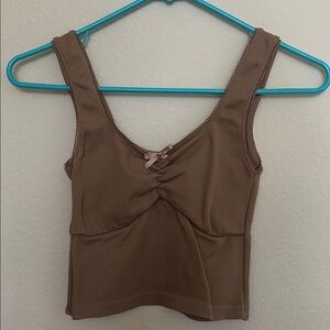Fitted Ribbed Lace Trim Tank - Mocha Brown
